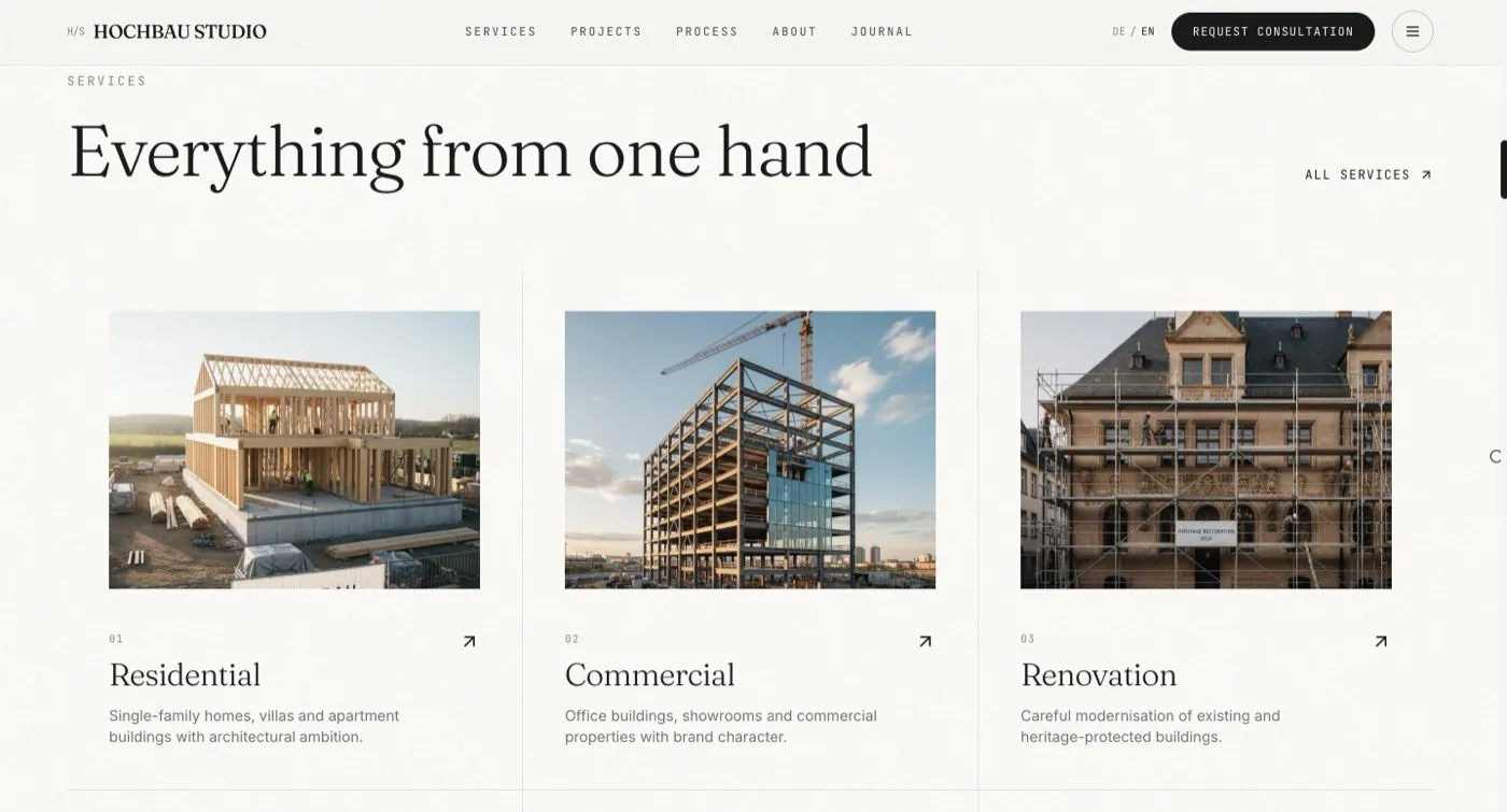 HOCHBAU STUDIO – Website mit Kostenrechner und Portfolio