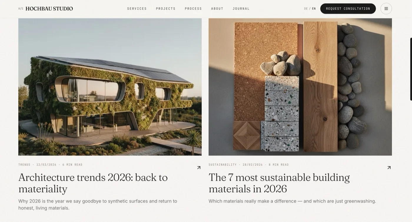 HOCHBAU STUDIO – Website mit Scroll-Animationen, DE/EN