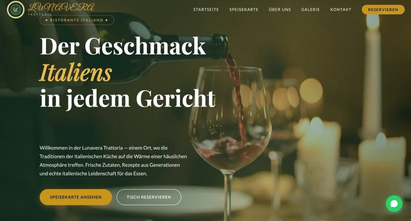Lunavera Trattoria – Website für ein italienisches Restaurant in Düsseldorf, Startseite