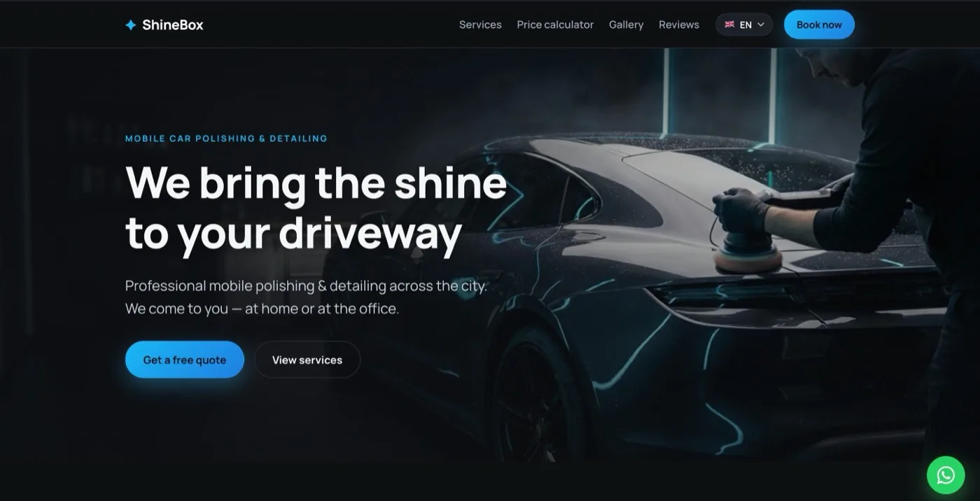 ShineBox – WordPress-Website für mobile Fahrzeugaufbereitung, Startseite