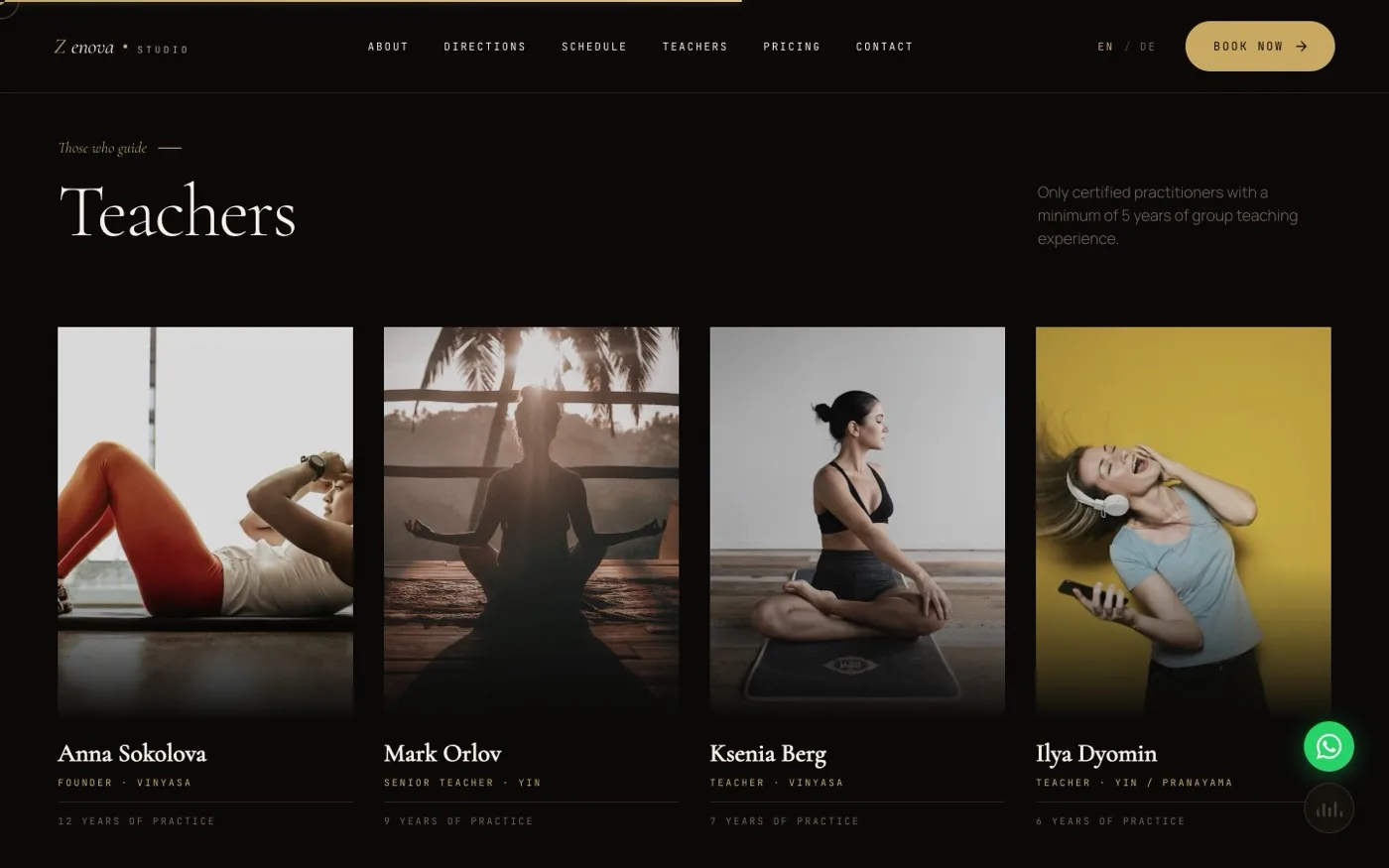 Zenova Studio – Website mit Stundenplan und Buchung